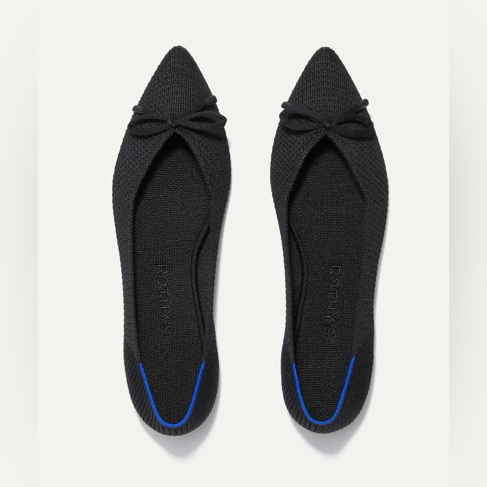 Rothy's Black Pointed Knit Ballet Flats - Black - W9